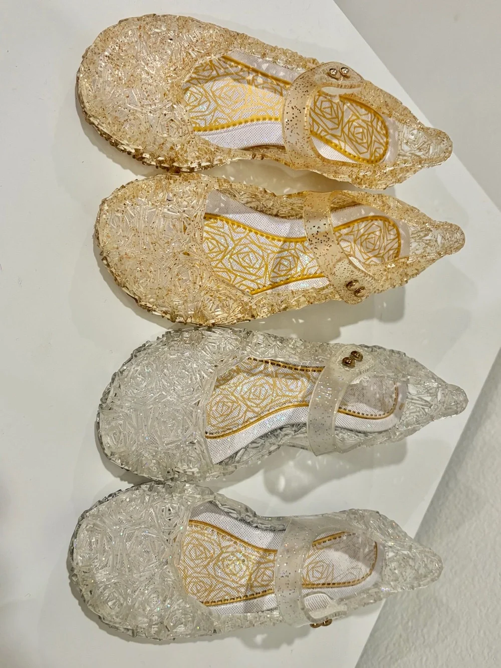 Lot of 2 pairs of  Glitter Jelly Mary Janes - Gold and Silver Size toddler 7-8